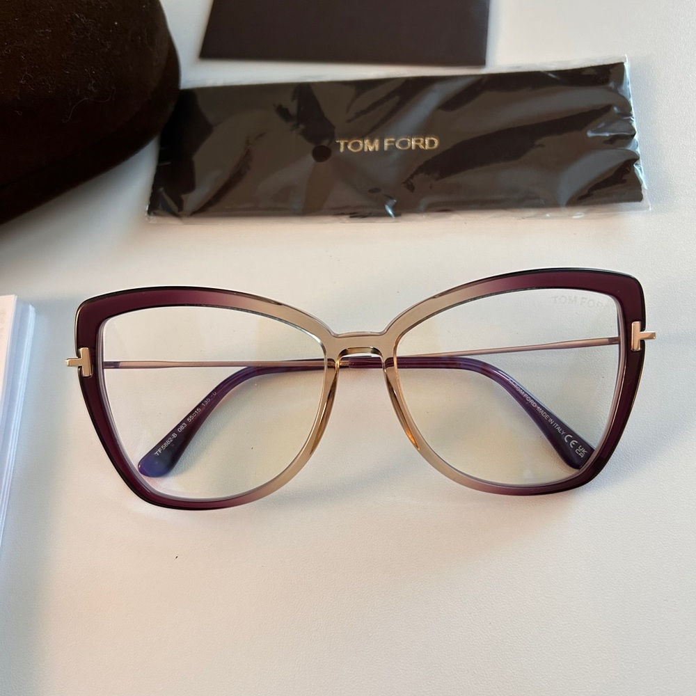 Tom Ford Women's Violet Gradient Cat-Eye Glasses with Gold Accents. BlueLight! - Picture 3 of 7
